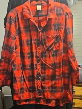 Faded Glory Red and Black Plaid Button-Down Shirt